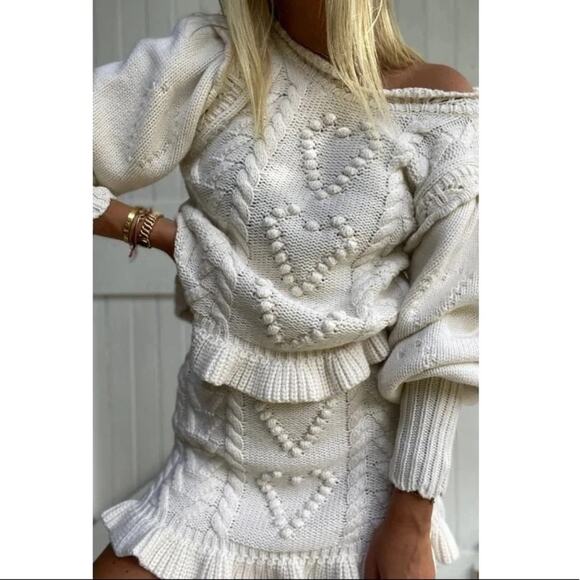 LOVESHACKFANCY Cable-Knit Brendana Mini Skirt Size M in Antique White NWT - Picture 4 of 15